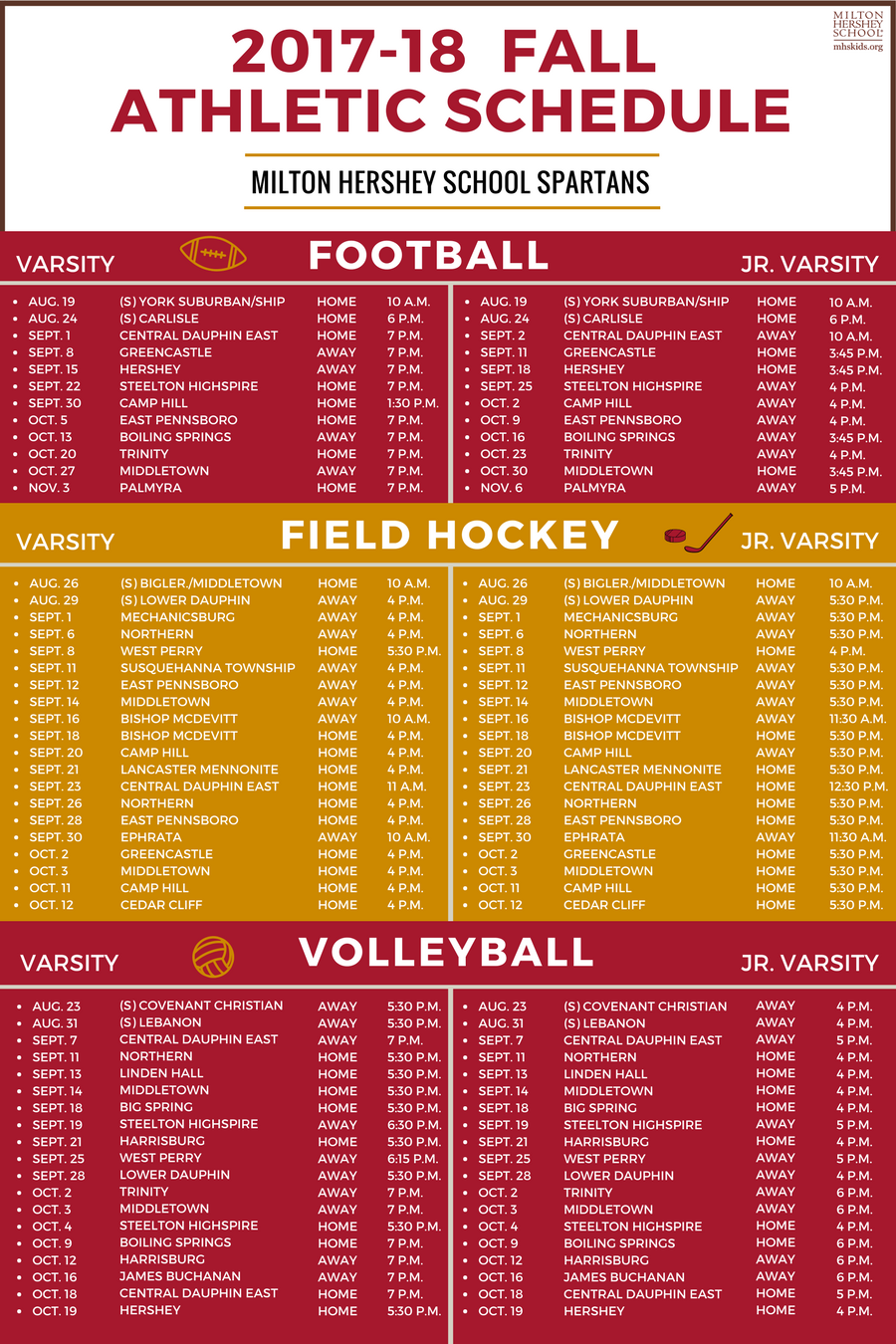 Fall Schedule Milton Hershey School