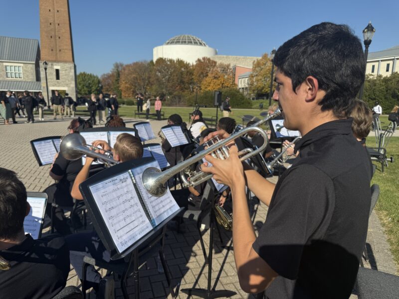 MHS jazz band students performing outside