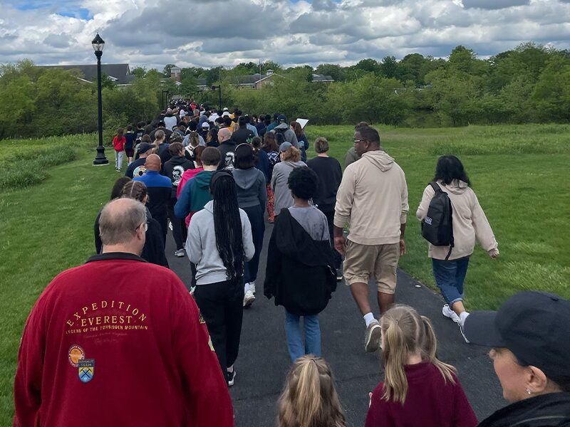 The MHS community gathers for the Spartan Family Fun Run/Walk during Spring Family Weekend.