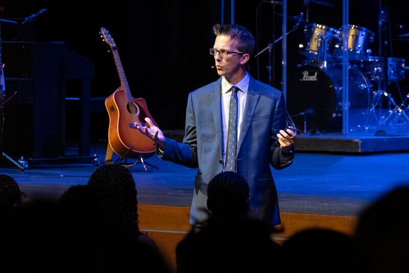 Milton Hershey School Pastor Will Ogle delivers remarks at the 2024 Senior Chapel and Awards Ceremony.